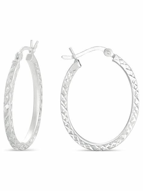Sterling Silver Diamond-Cut Hoop Earrings